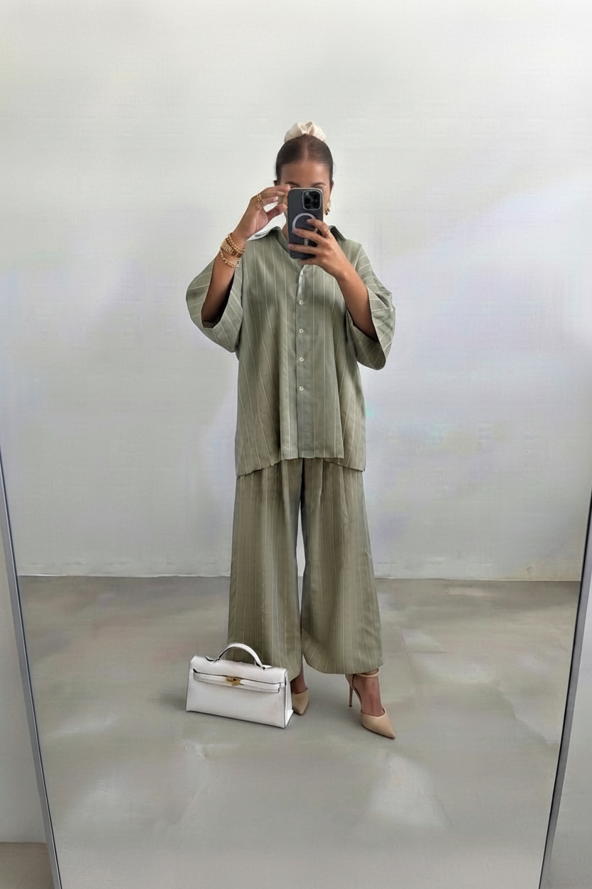 L'Ensemble Coordonné « Olive Signature » – Rayures Minimalistes