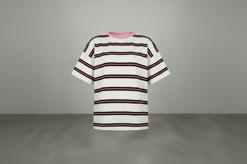Le T-Shirt Oversize « Rayure Signature » – Crème & Rose