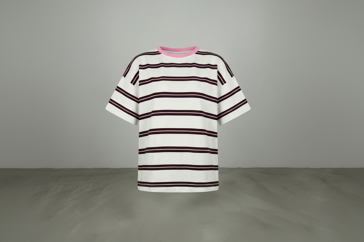 Le T-Shirt Oversize « Rayure Signature » – Crème & Rose