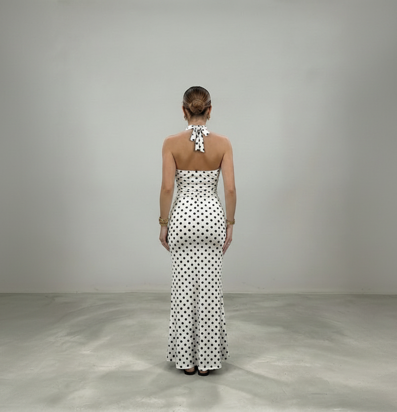 La Robe Longue Dos Nu « Riviera » – Imprimé Pois